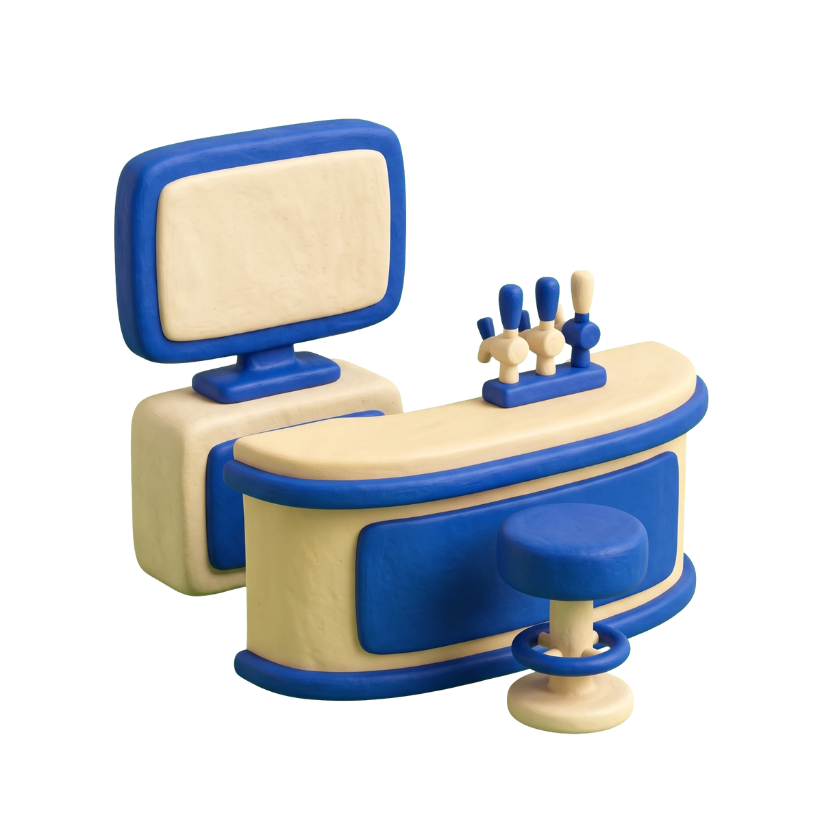 Sports bar illustration in blue and ivory clay