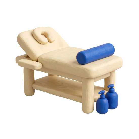 Sports massage therapist illustration in blue and ivory clay