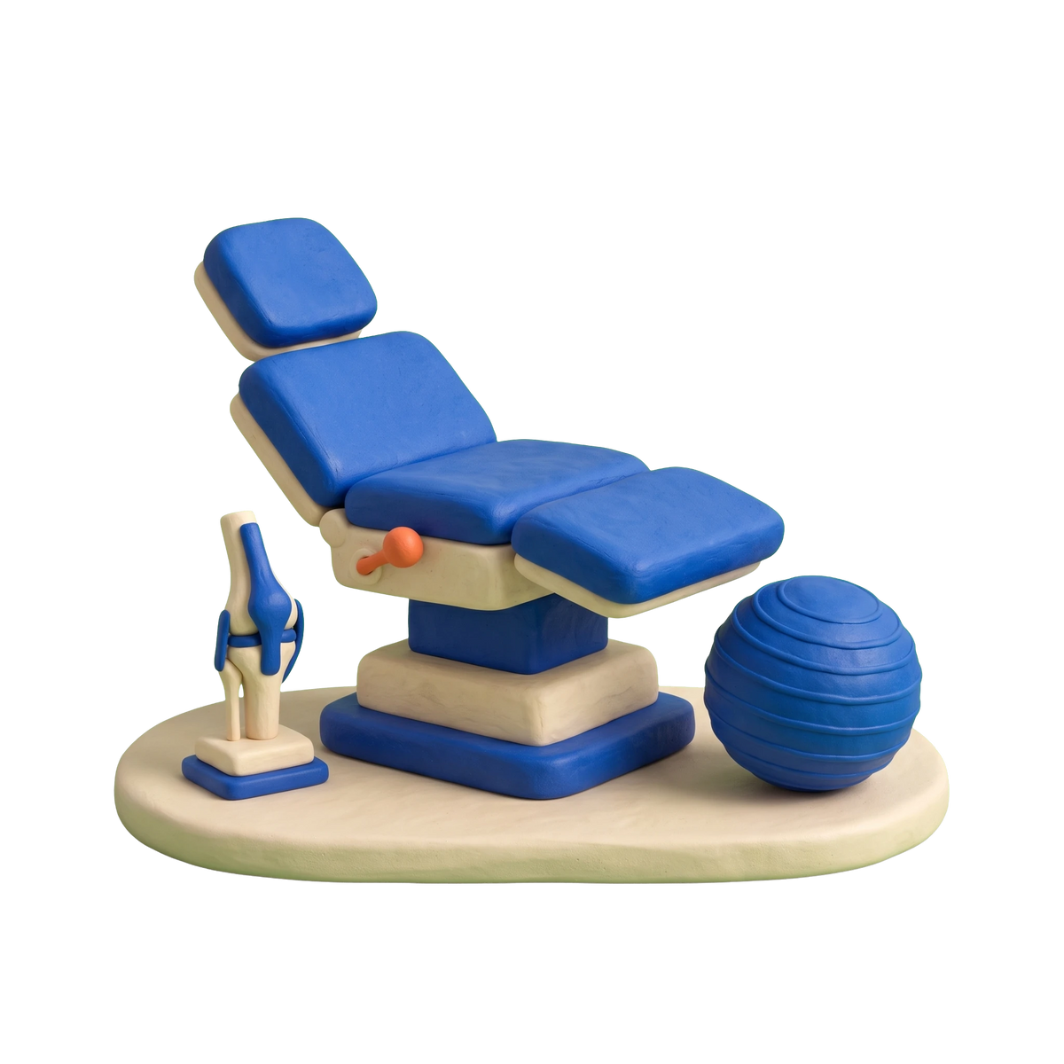 Sports medicine clinic illustration in blue and ivory clay