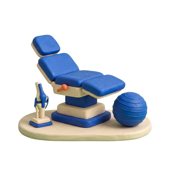 Sports medicine clinic illustration in blue and ivory clay