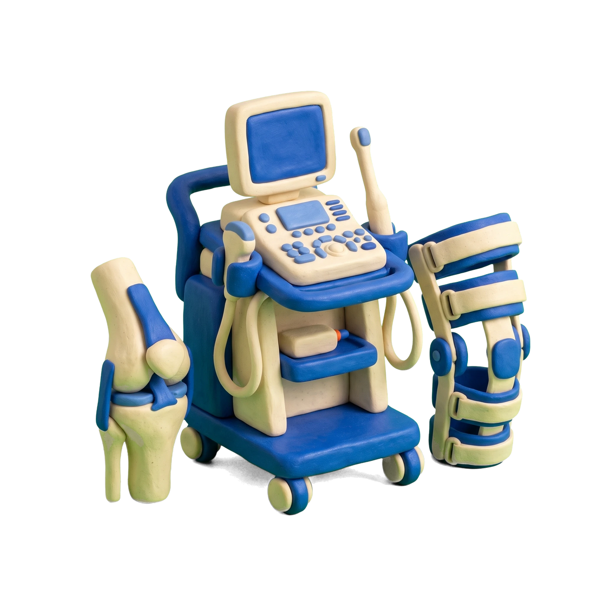 Sports medicine physician illustration in blue and ivory clay