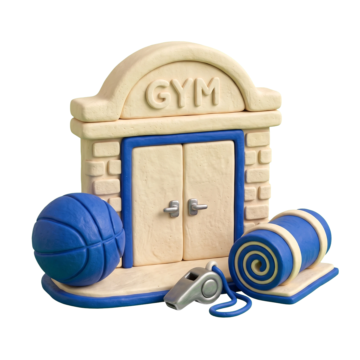 Sports school illustration in blue and ivory clay
