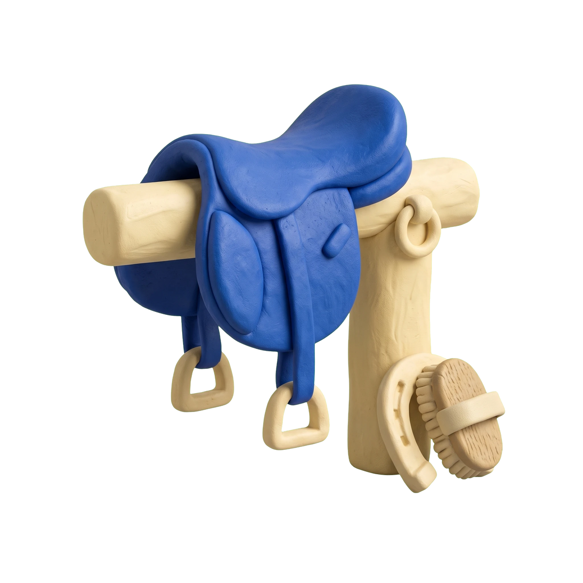 Stable illustration in blue and ivory clay