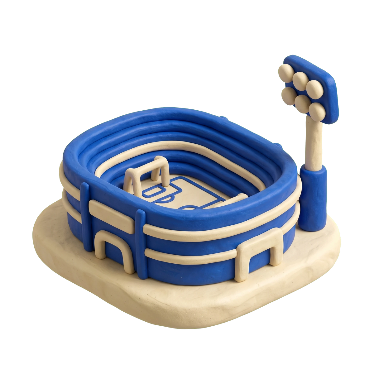 Stadium illustration in blue and ivory clay