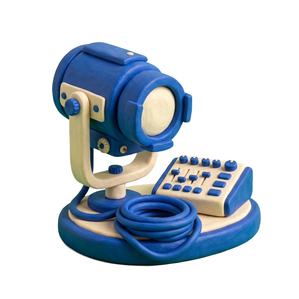 Stage lighting equipment supplier illustration in blue and ivory clay