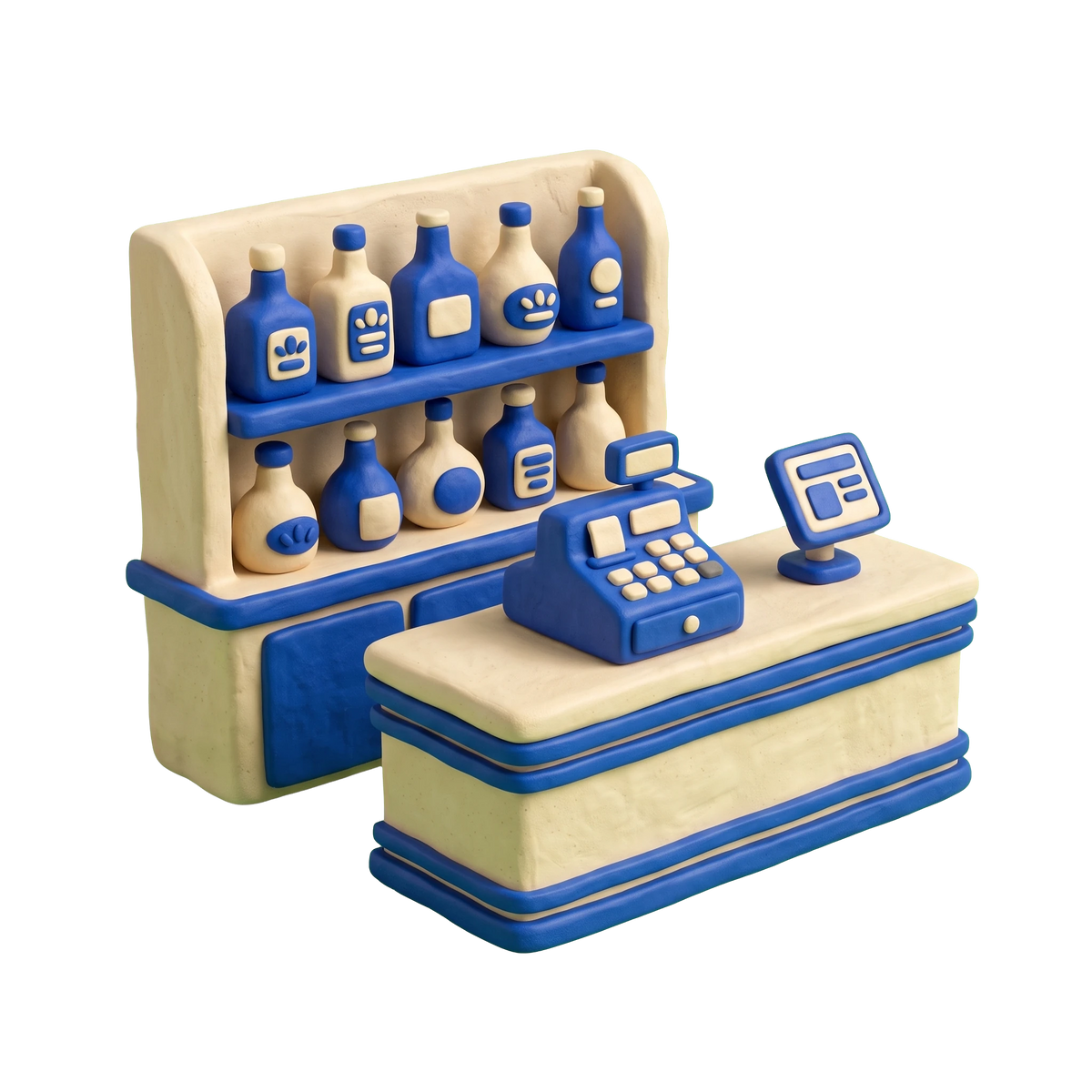 State liquor store illustration in blue and ivory clay