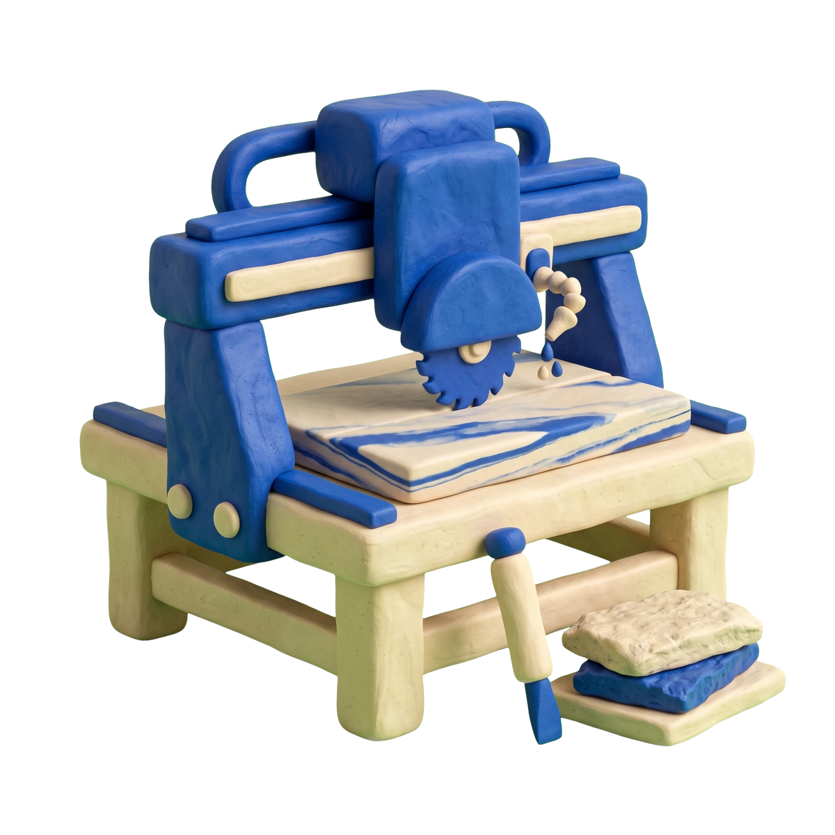 Stone supplier illustration in blue and ivory clay