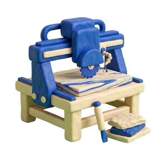 Stone supplier illustration in blue and ivory clay