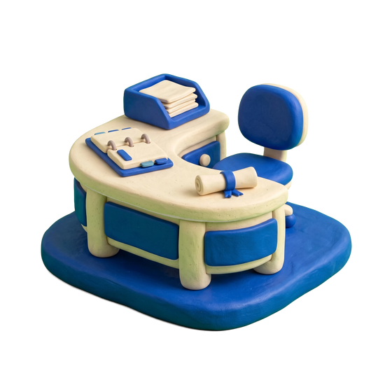 Student career counseling office illustration in blue and ivory clay