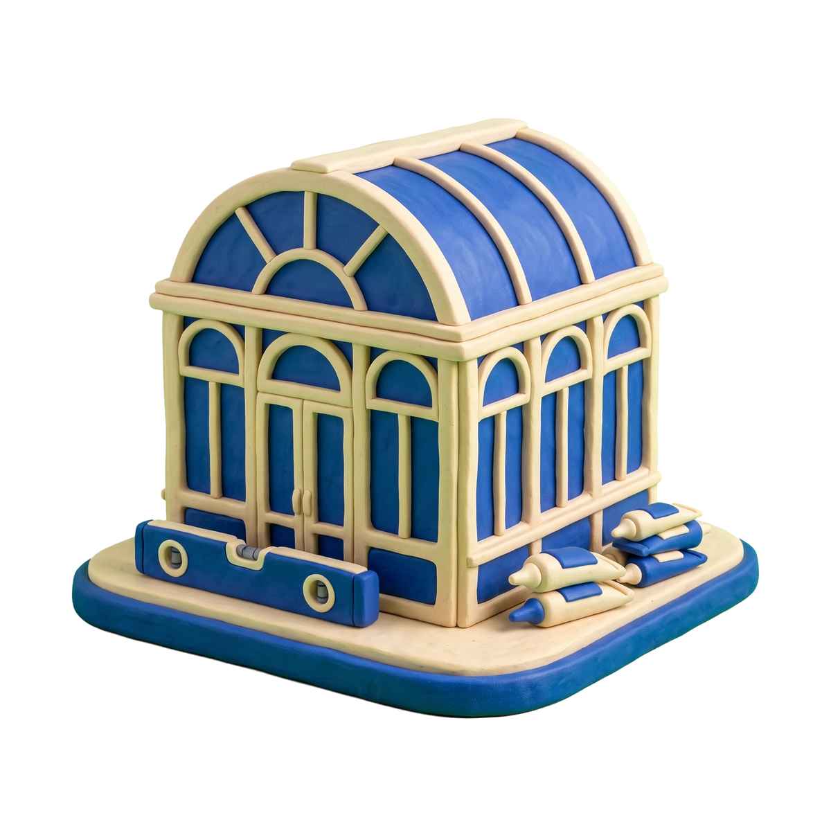 Sunroom contractor illustration in blue and ivory clay