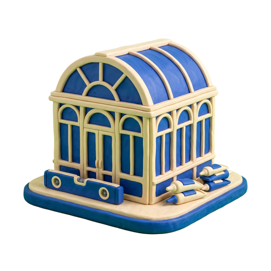 Sunroom contractor illustration in blue and ivory clay