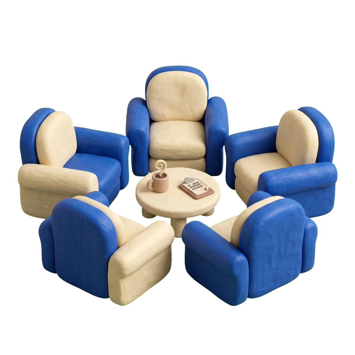 Support group illustration in blue and ivory clay