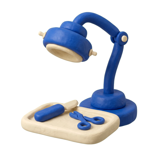 Surgeon illustration in blue and ivory clay