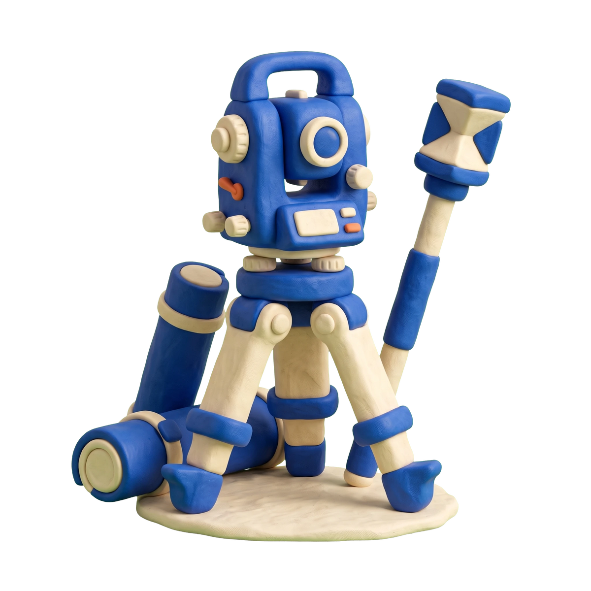 Surveyor illustration in blue and ivory clay