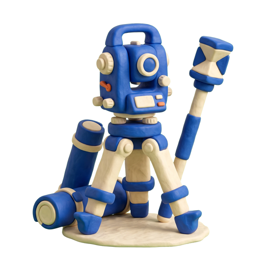 Surveyor illustration in blue and ivory clay