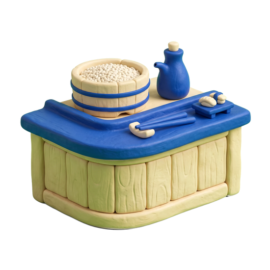 Sushi restaurant illustration in blue and ivory clay