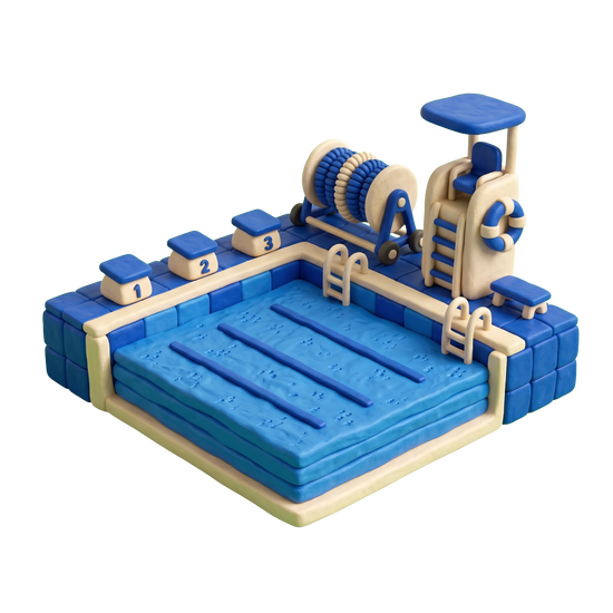 Swimming facility illustration in blue and ivory clay