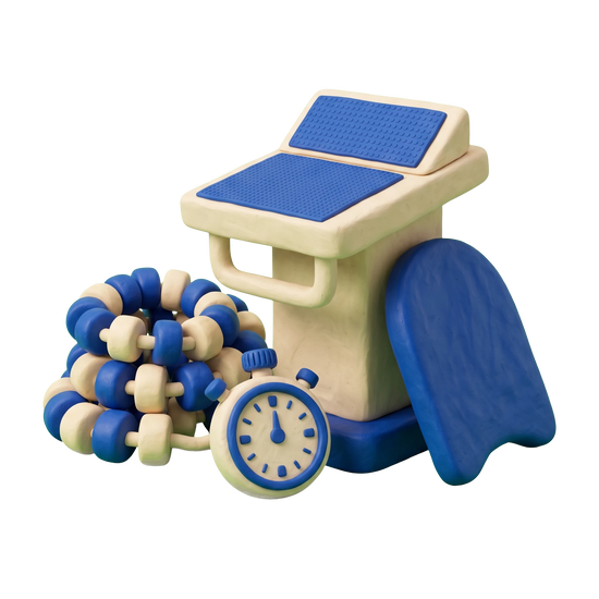 Swimming instructor illustration in blue and ivory clay