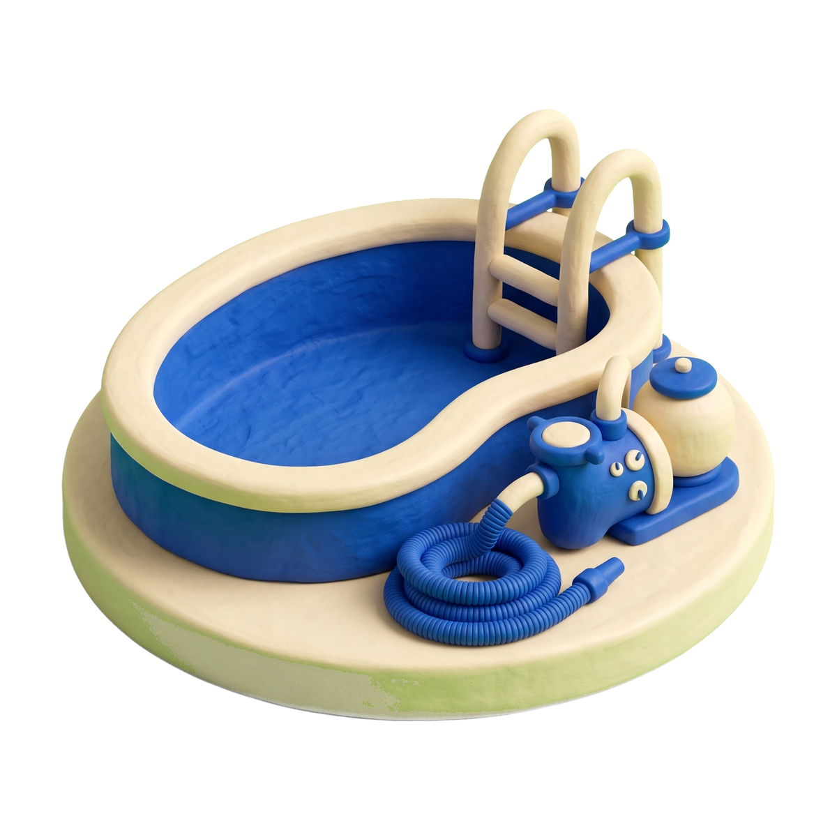 Swimming pool contractor illustration in blue and ivory clay