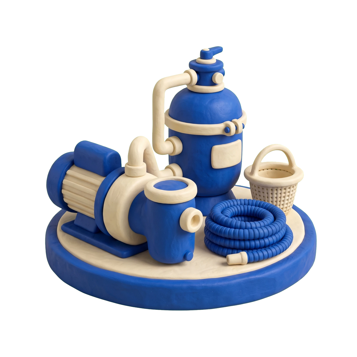 Swimming pool repair service illustration in blue and ivory clay