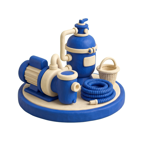 Swimming pool repair service illustration in blue and ivory clay