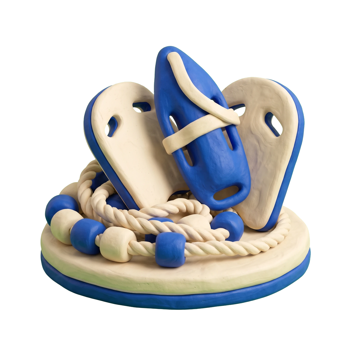 Swimming school illustration in blue and ivory clay