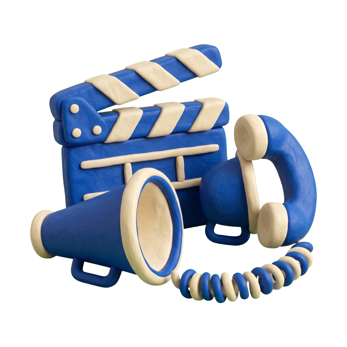 Talent agency illustration in blue and ivory clay