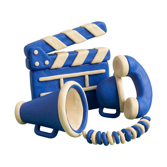 Talent agency illustration in blue and ivory clay
