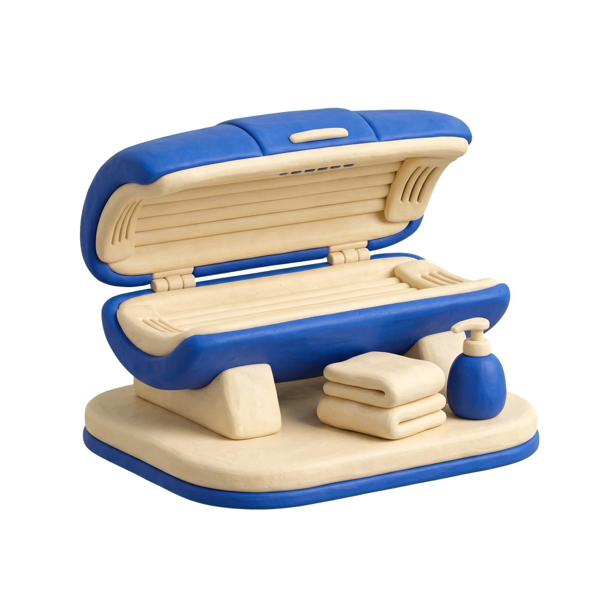 Tanning salon illustration in blue and ivory clay