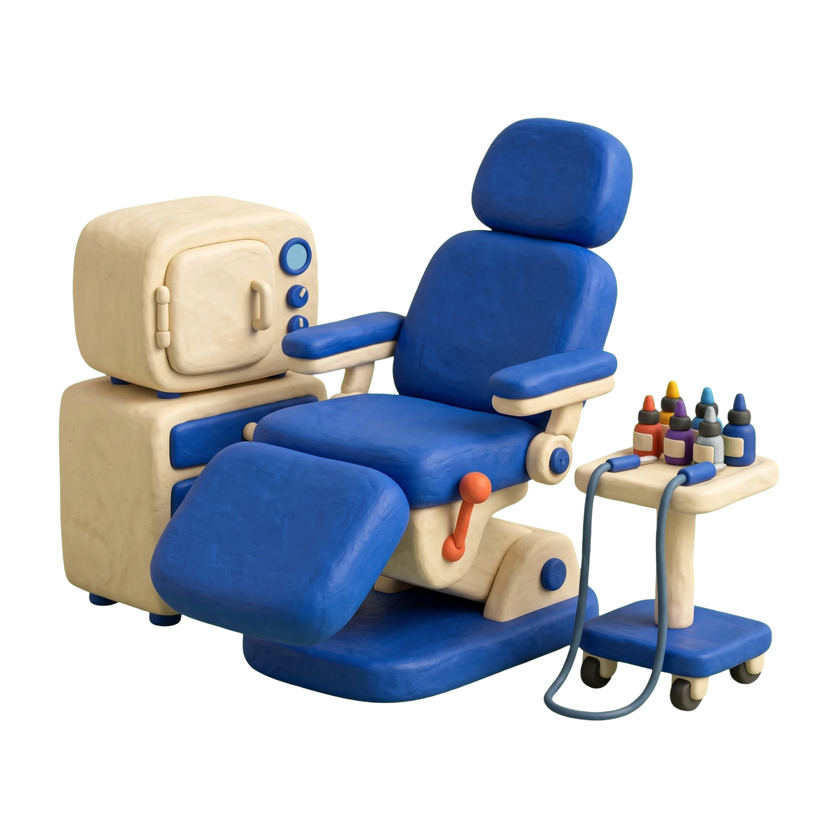 Tattoo and piercing shop illustration in blue and ivory clay