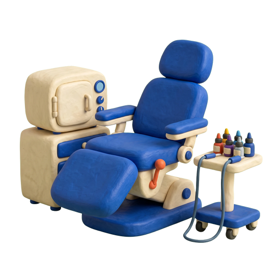 Tattoo and piercing shop illustration in blue and ivory clay