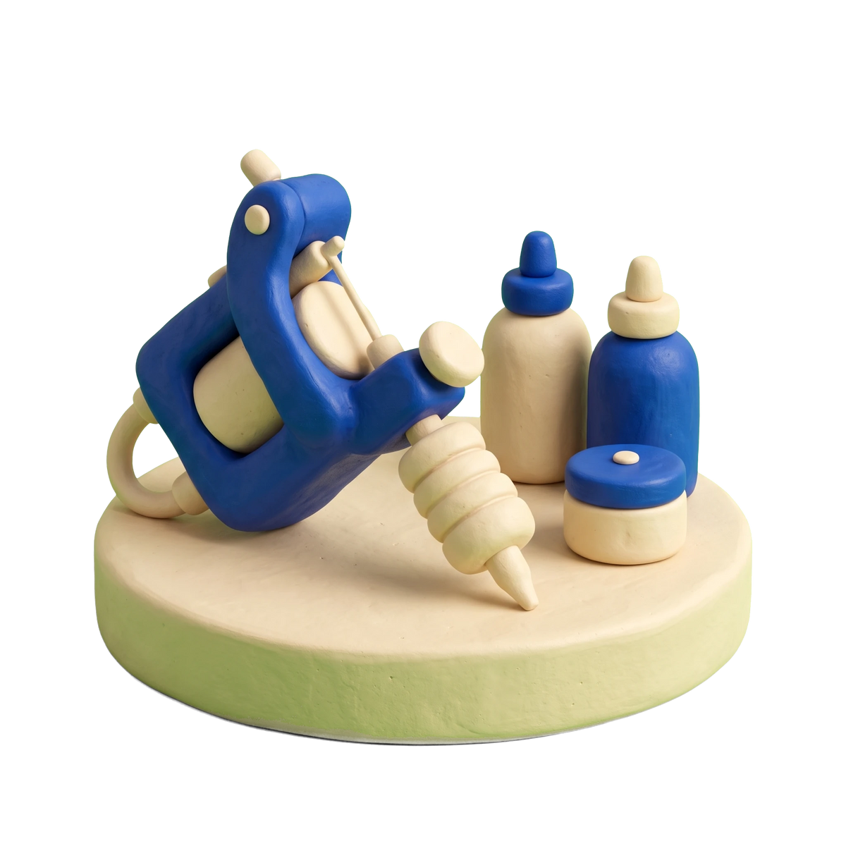 Tattoo artist illustration in blue and ivory clay