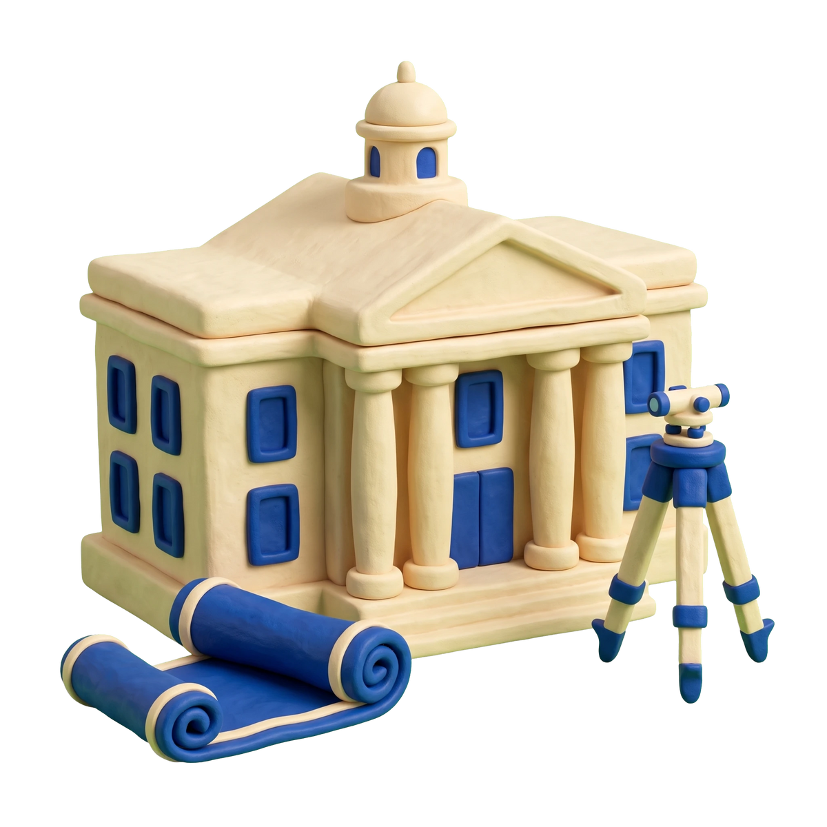 Tax assessor illustration in blue and ivory clay
