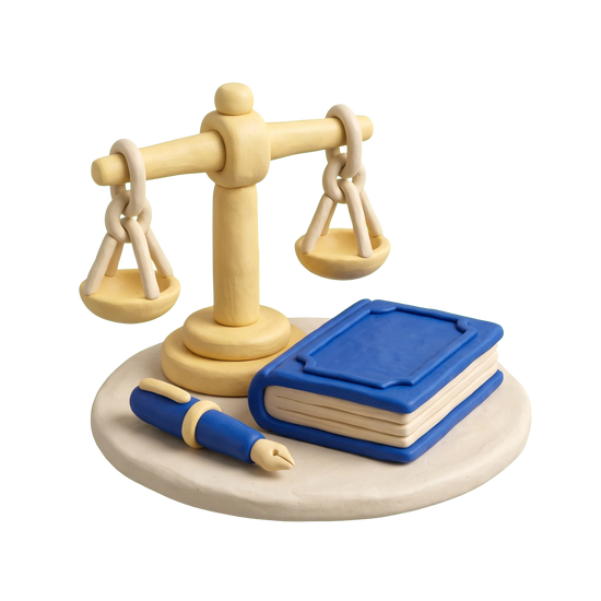 Tax attorney illustration in blue and ivory clay