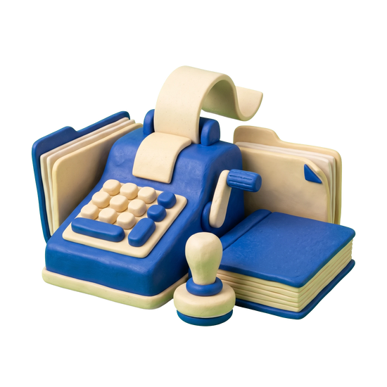 Tax department illustration in blue and ivory clay