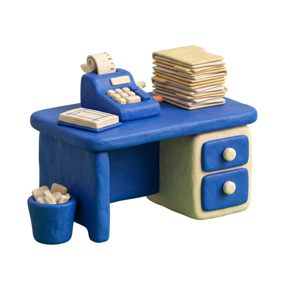 Tax preparation illustration in blue and ivory clay