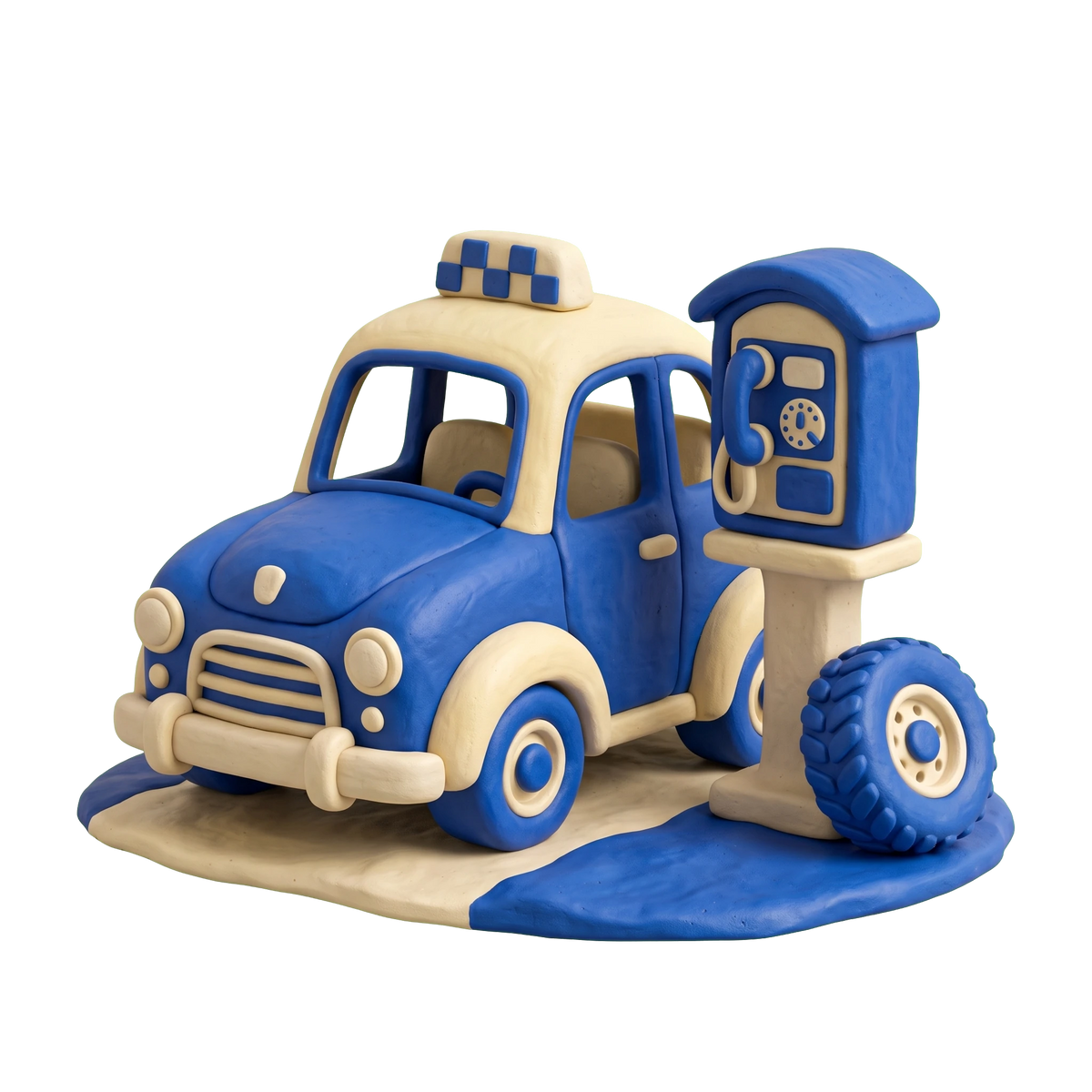 Taxi service illustration in blue and ivory clay