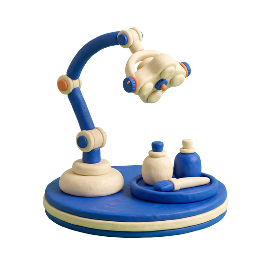 Teeth whitening service illustration in blue and ivory clay