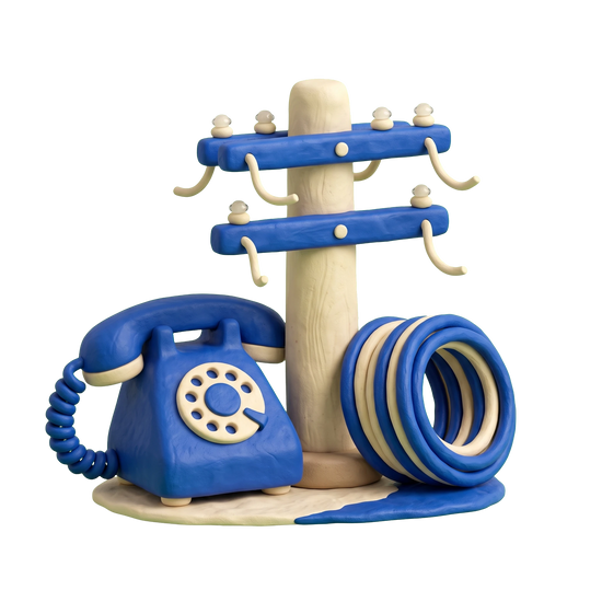 Telephone company illustration in blue and ivory clay