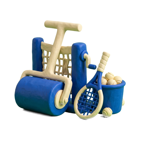 Tennis club illustration in blue and ivory clay