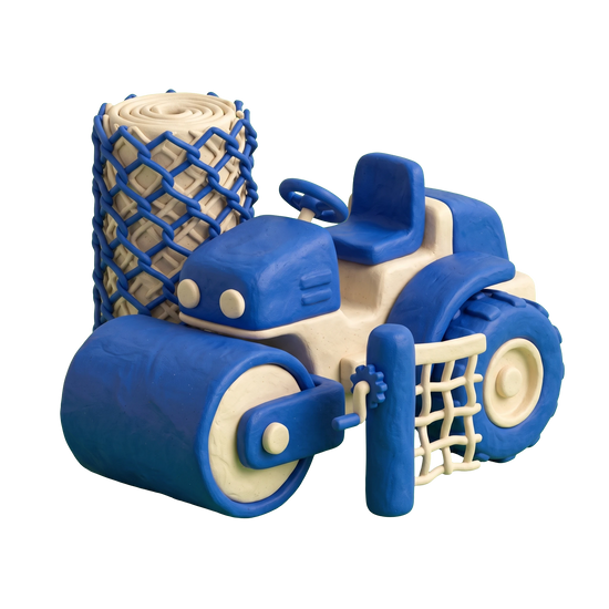 Tennis court construction company illustration in blue and ivory clay