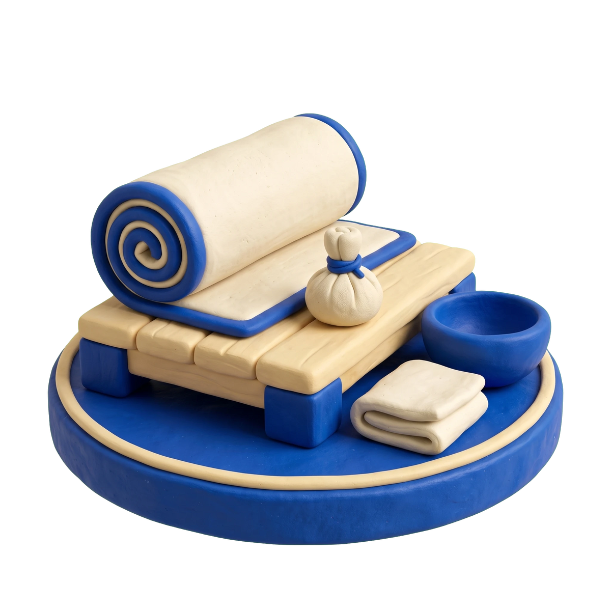 Thai massage therapist illustration in blue and ivory clay
