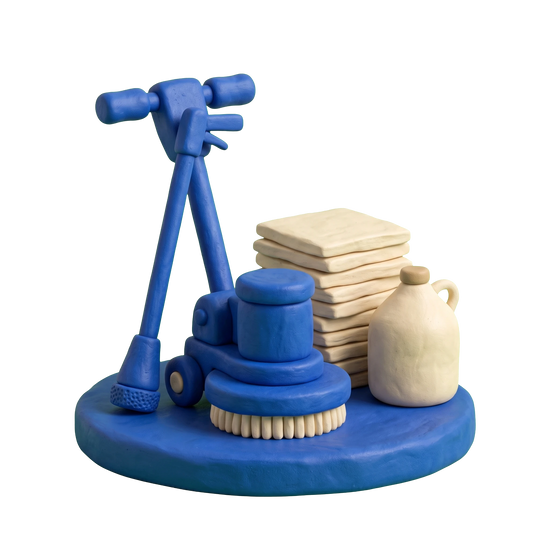 Tile cleaning service illustration in blue and ivory clay
