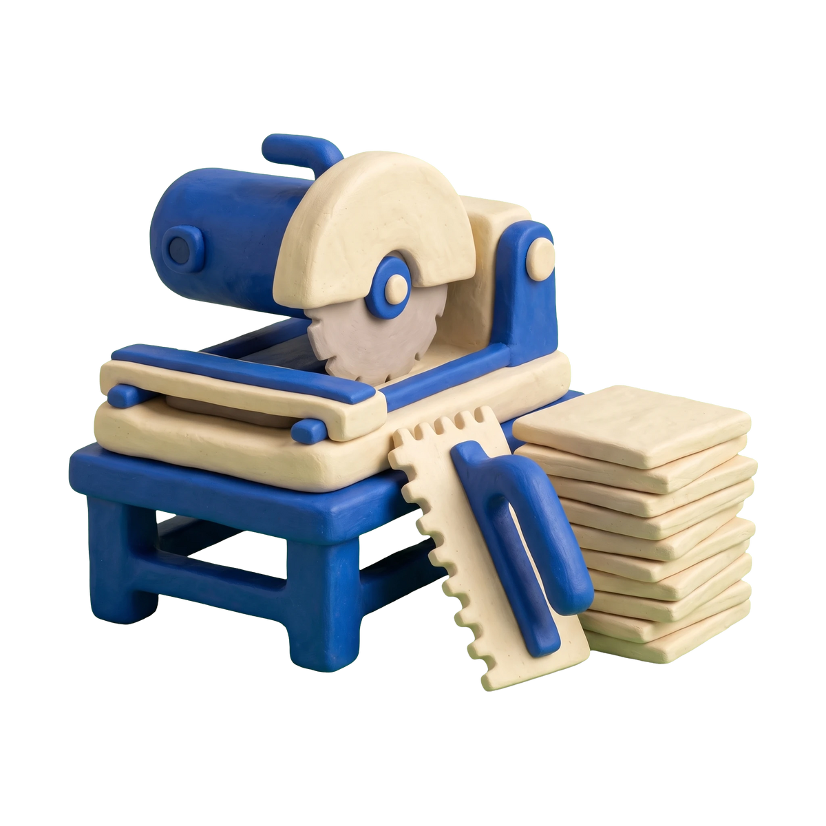 Tile contractor illustration in blue and ivory clay
