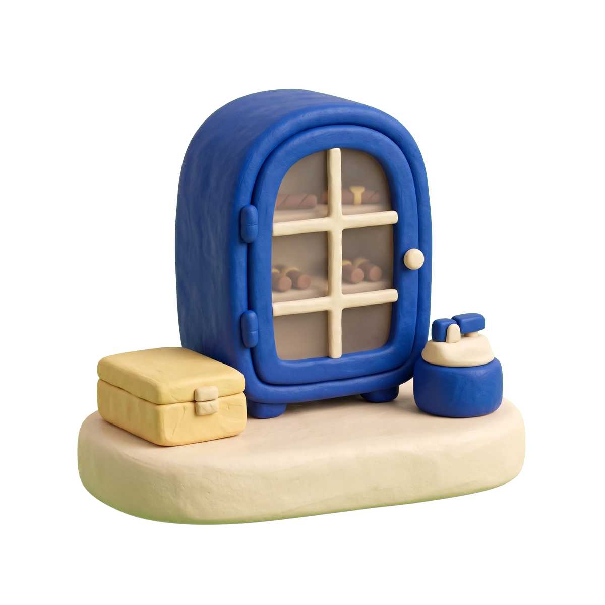 Tobacco shop illustration in blue and ivory clay