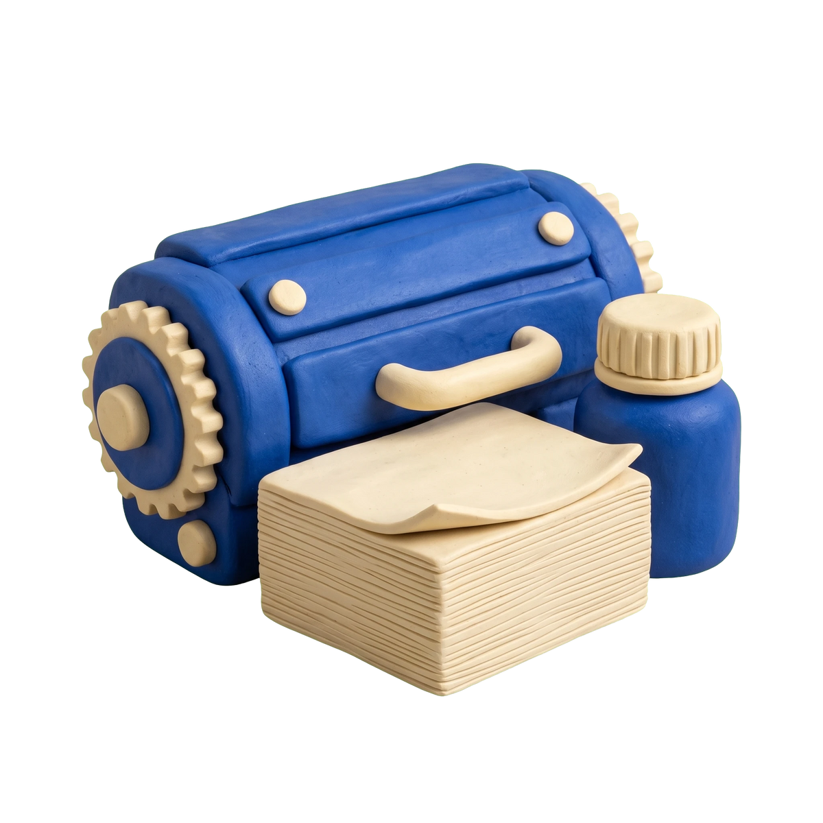 Toner cartridge supplier illustration in blue and ivory clay