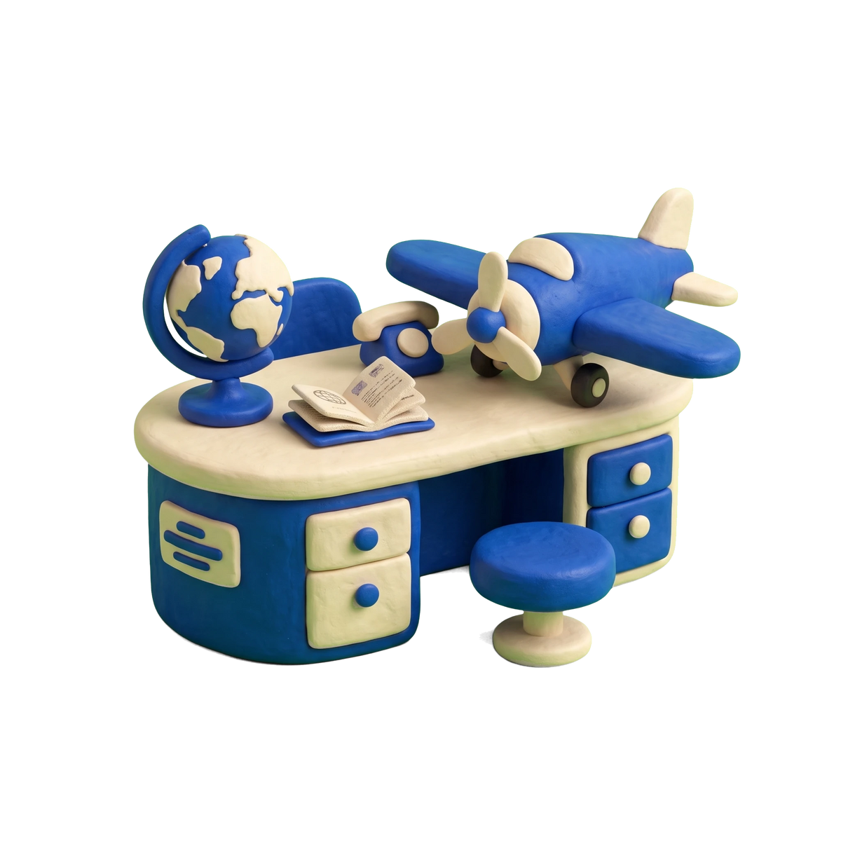 Tour agency illustration in blue and ivory clay