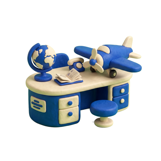 Tour agency illustration in blue and ivory clay