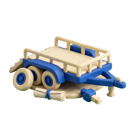Trailer dealer illustration in blue and ivory clay