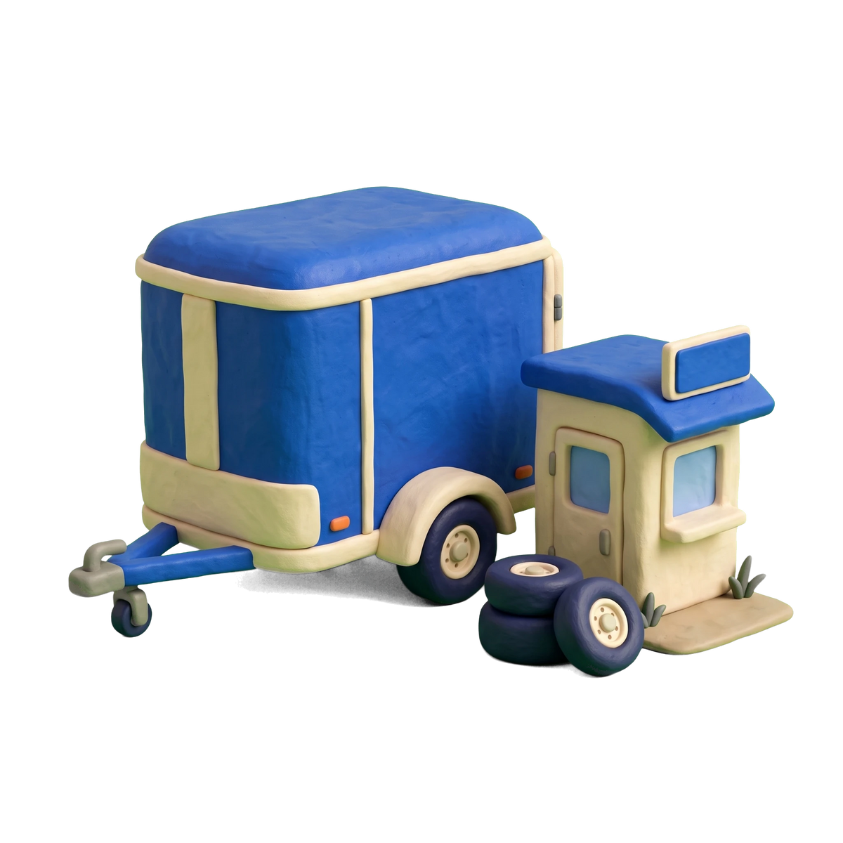 Trailer rental service illustration in blue and ivory clay